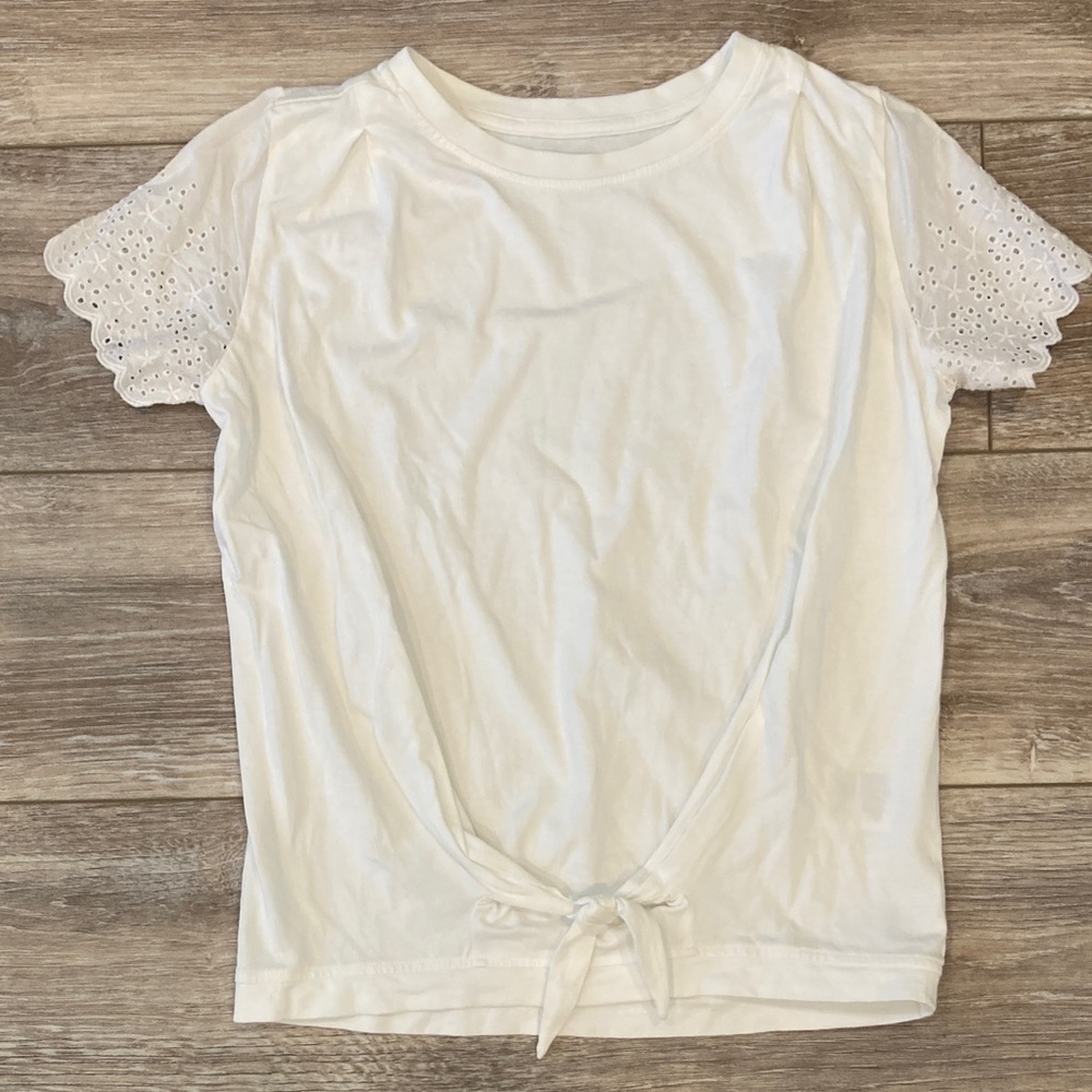 Lands' End White Eyelet Sleeve Tie-Front Tee